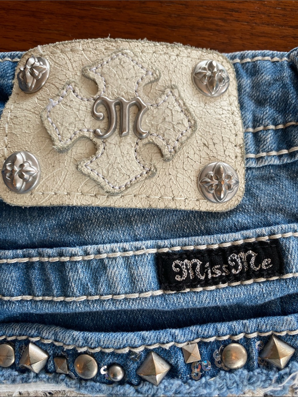 Miss Me Blue Denim Crochet-Trim Shorts - Picture 6 of 13
